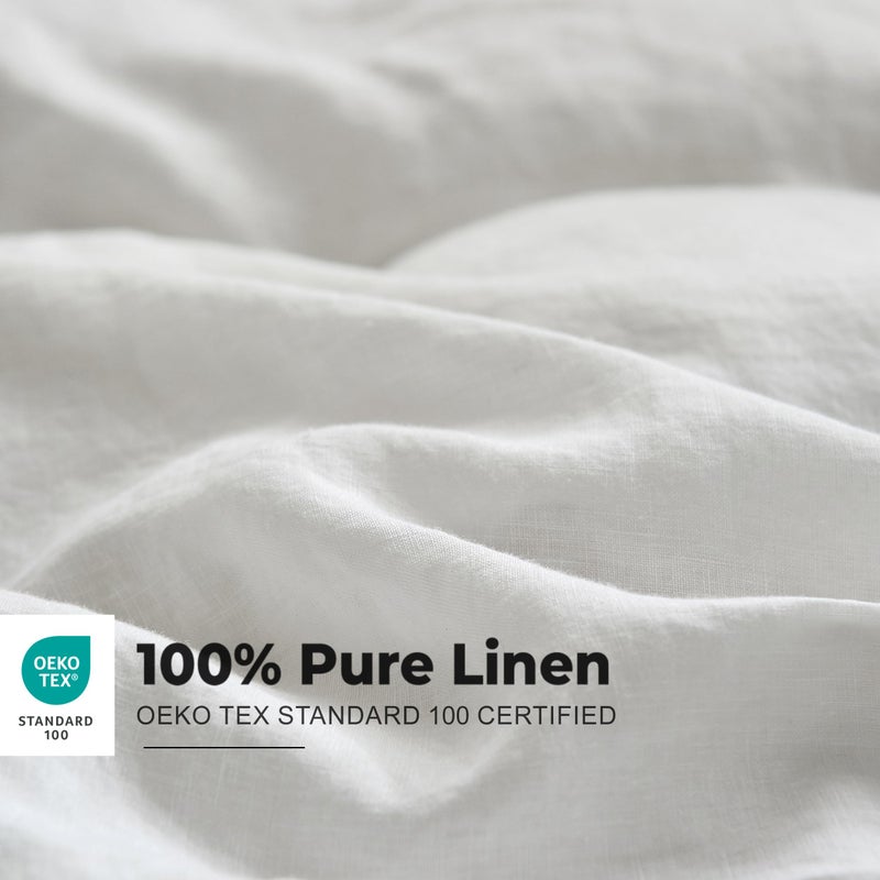 Simple&Opulence 100% Washed Linen Duvet Cover Set with Embroidered, 3 Pieces Soft Farmhouse Comforter Set with Button Closure,1 Duvet Cover and 2 Pillowshams(King,White) - Image 2
